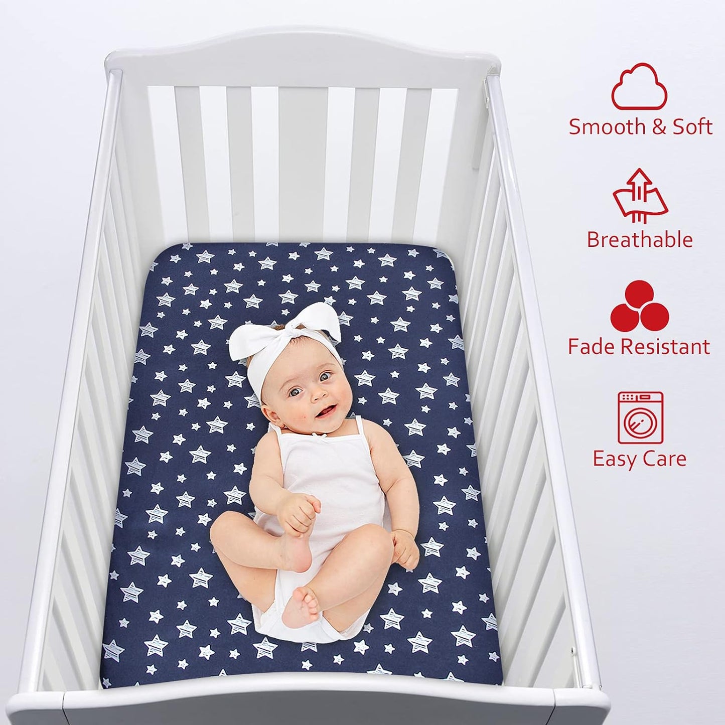 Pack n Play Sheet | Mini Crib Sheet - Ultra-Soft Microfiber, Fits Graco Pack and Play, Navy Star