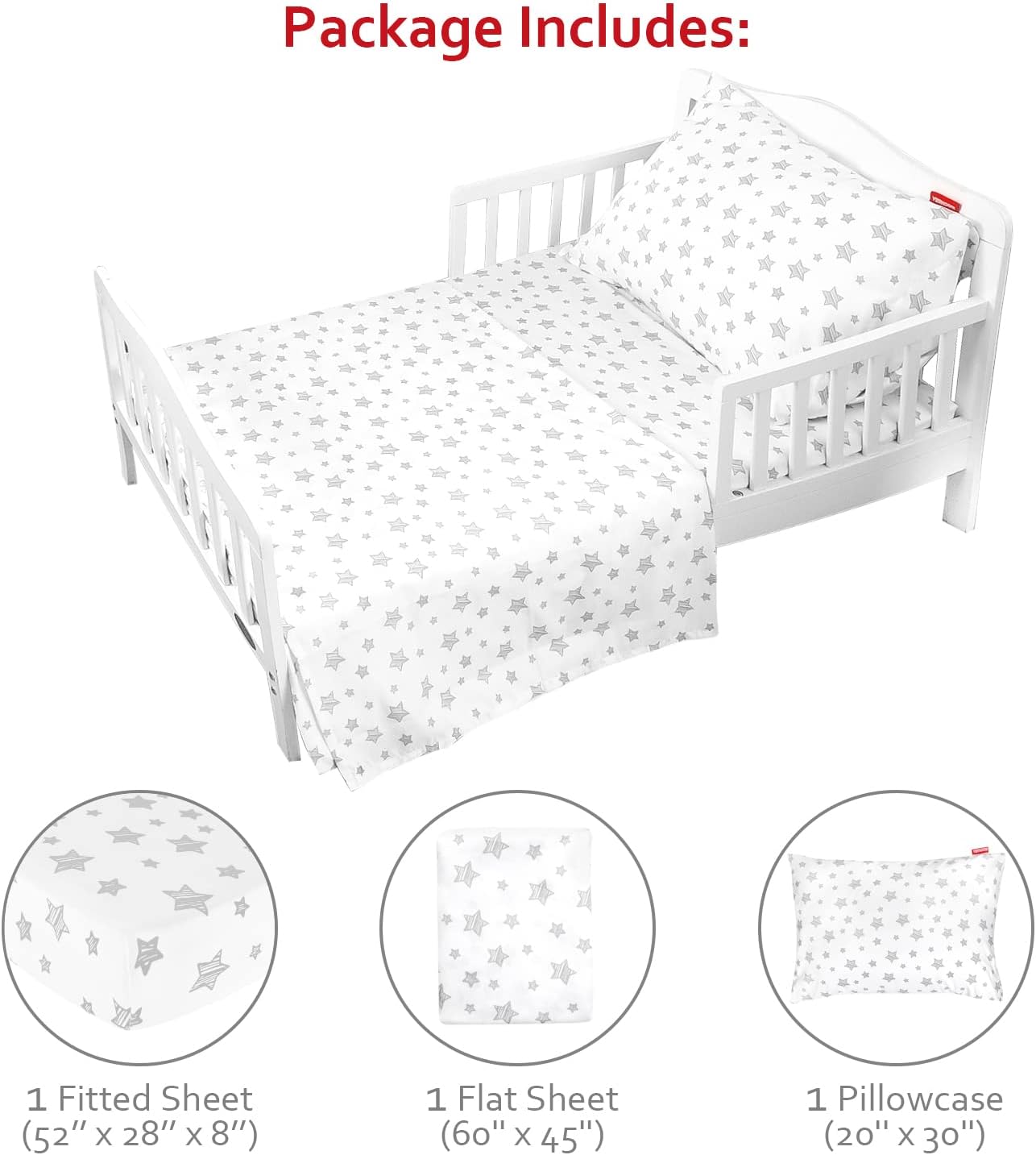 Toddler Bed Sheets Sets 3 Piece, Breathable Microfiber Kids' Sheet & Pillowcase Set for Toddler Bed, Silky Soft Toddler Sheet Set
