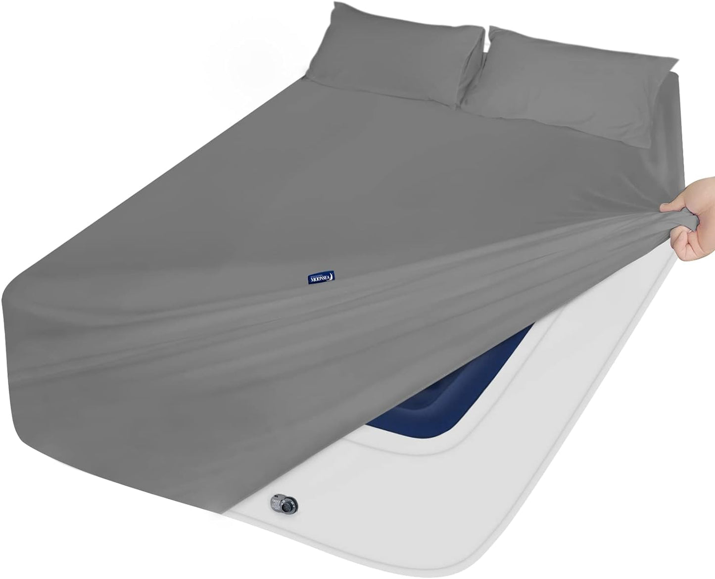 Air Mattress Sheet Set - 3 Pieces Extra Deep Pocket Sheet Set - Sheets with Pockets on Side - Easily Fits Extra Deep Pillow Top Air Mattress,Grey-Moonsea Bedding
