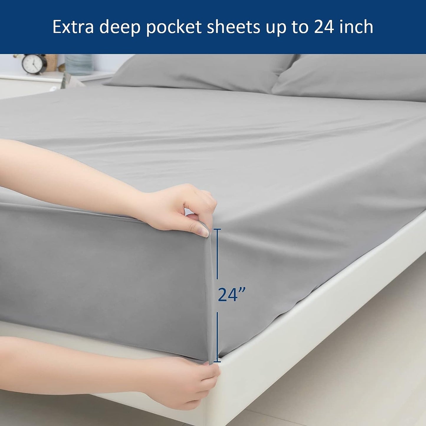 Air Mattress Sheet Set - 3 Pieces Extra Deep Pocket Sheet Set - Sheets with Pockets on Side - Easily Fits Extra Deep Pillow Top Air Mattress,Grey