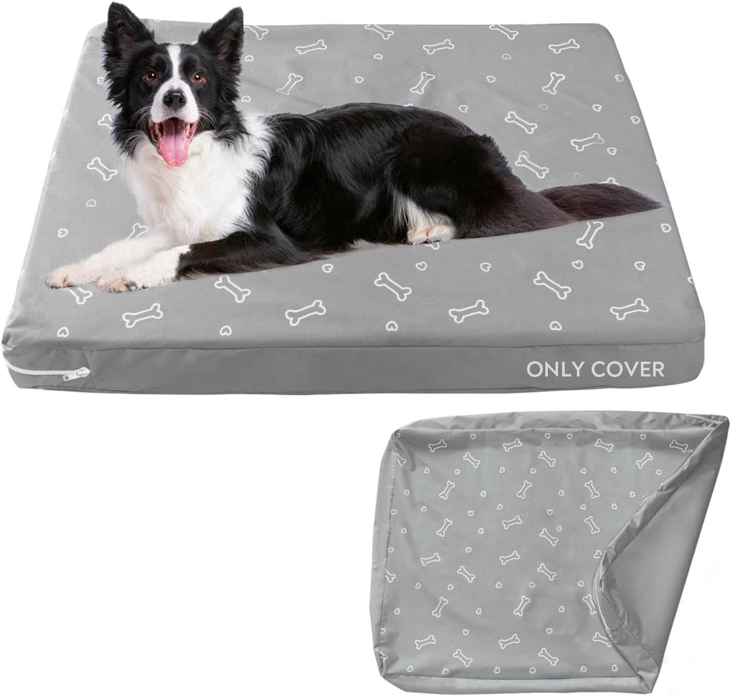Dog Bed Cover with Zipper,  Replacement Washable, Pet Bed Cover with Anti-Slip Bottom, Bone