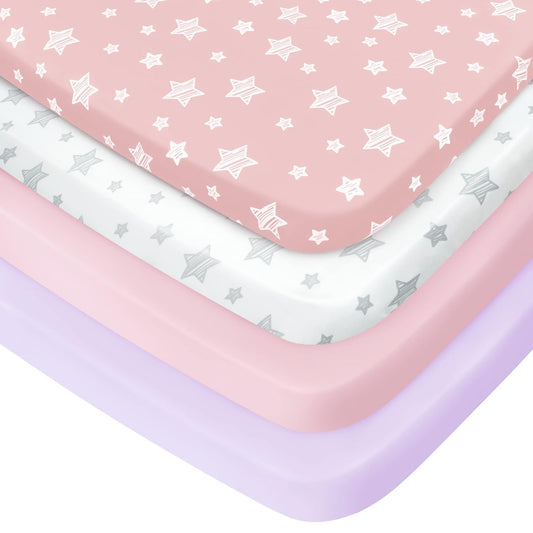 Pack n Play Sheet | Mini Crib Sheet - 4 Pack, Ultra-Soft Microfiber, Fits Graco Pack and Play-Moonsea Bedding