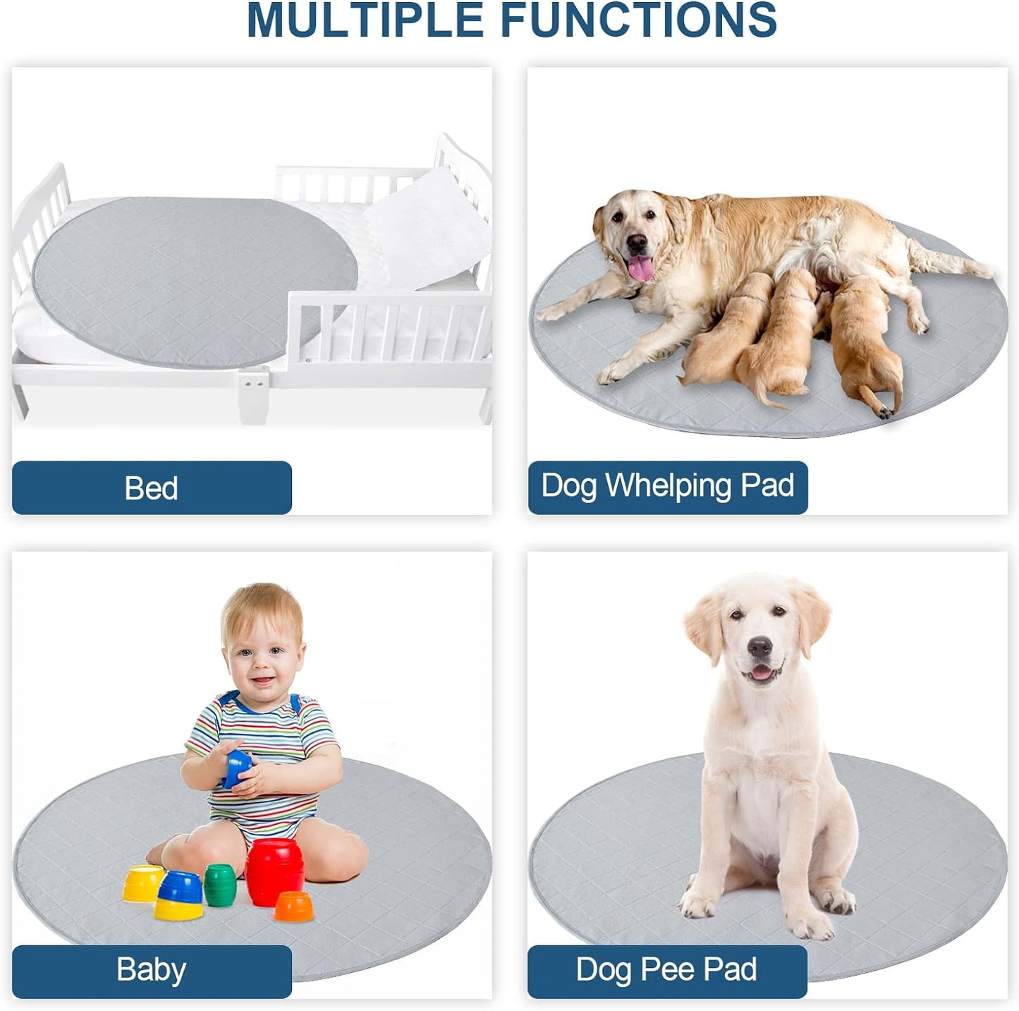 Dog Pee Pads 2 Pack, Waterproof Dog Whelping Pads, Reusable Pee Pad Quilted,36'' Round