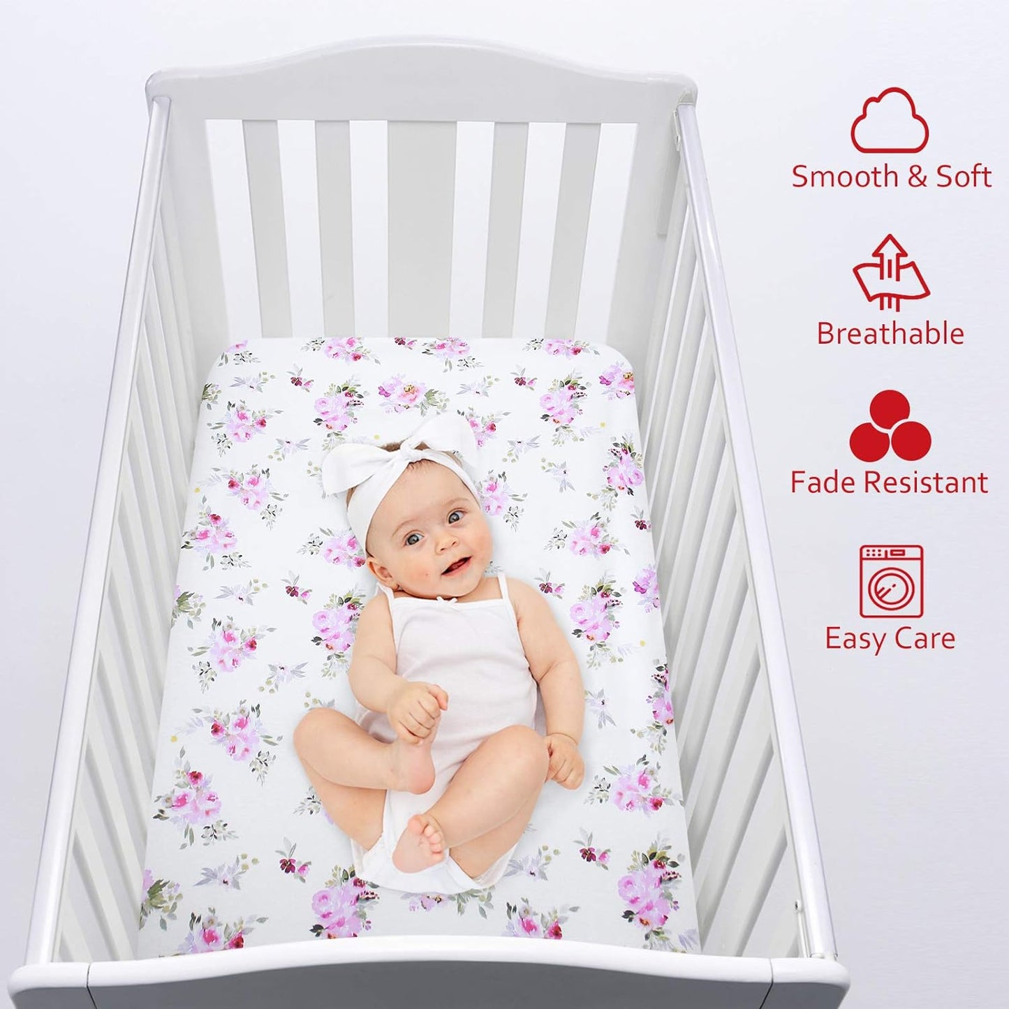 Pack n Play Sheet | Mini Crib Sheet - Ultra-Soft Microfiber, Fits Graco Pack and Play, Sheer Lilac Floral
