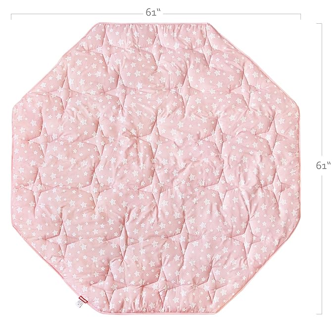 Baby Play Mat | Octagon Playpen Mat - 61" x 61", Padded and Non-Slip Activity Mat for Infant & Toddler, Pink Star