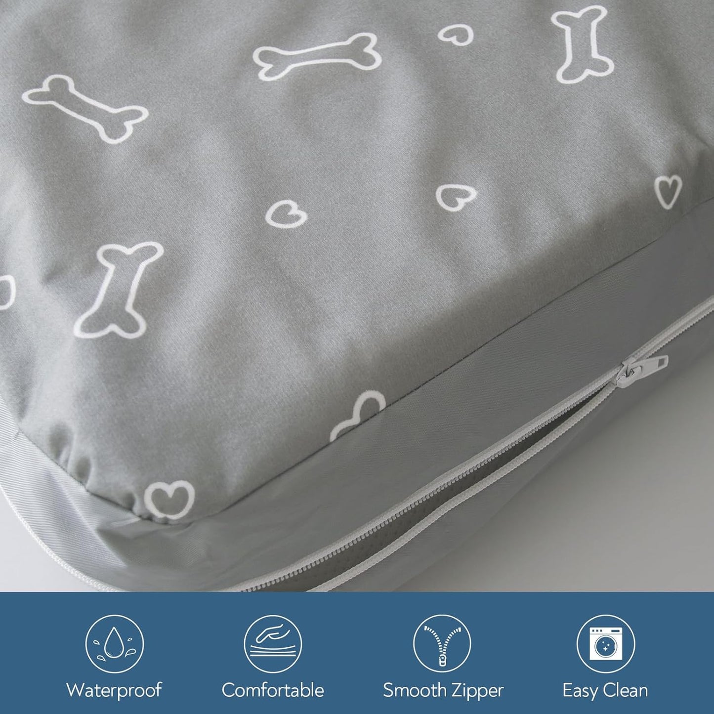 Dog Bed Cover with Zipper,  Replacement Washable, Pet Bed Cover with Anti-Slip Bottom, Bone