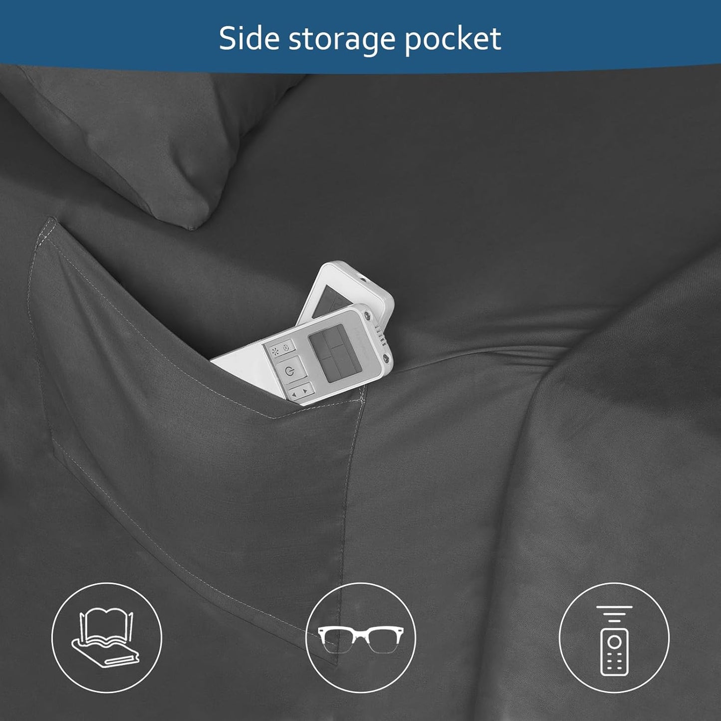 Sheet Set Deep Pocket - 4 Piece Extra Soft Bed Sheets - Side Storage Pocket Fitted Sheet & Pillowcase & Flat Sheet, Black