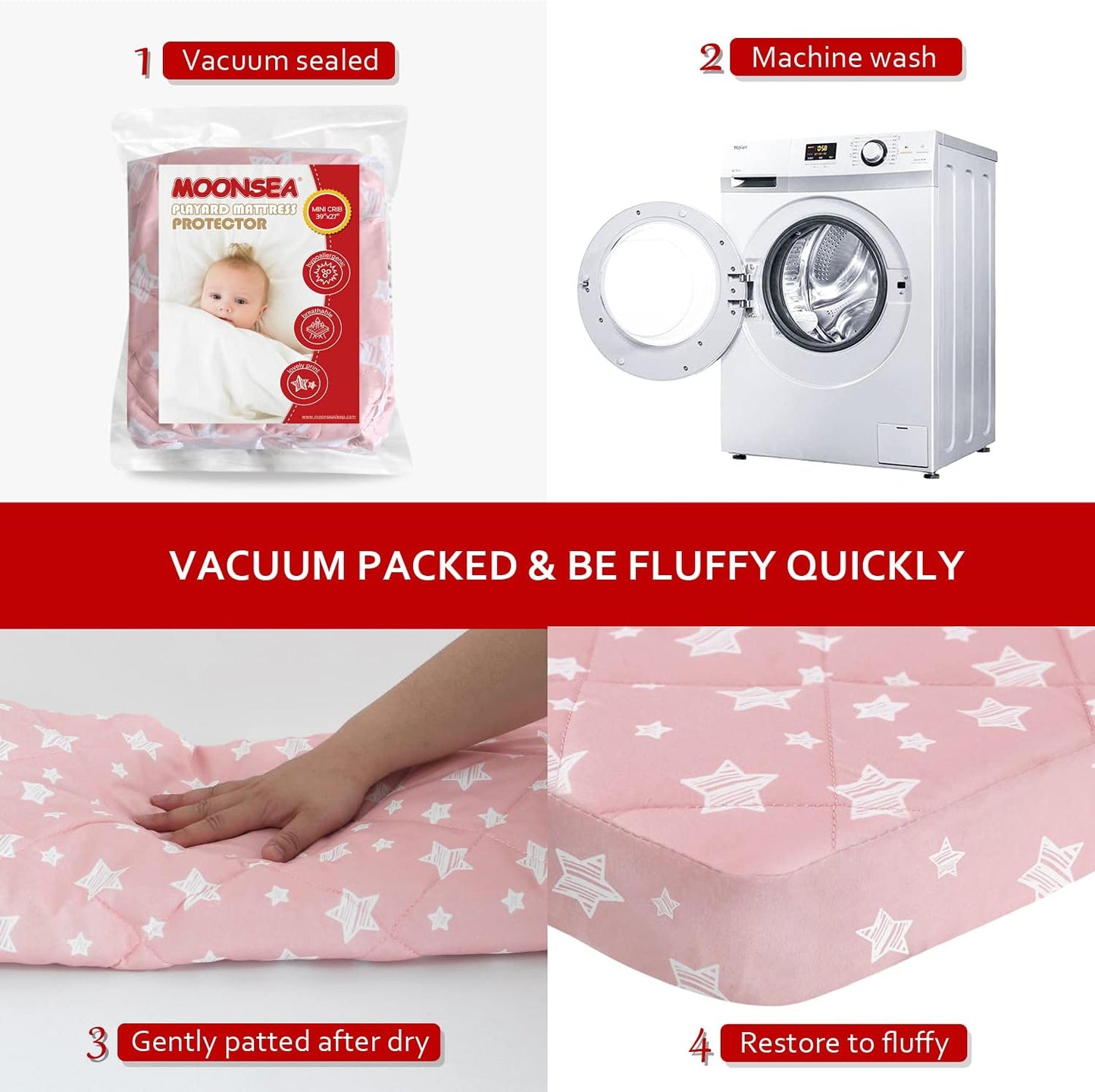 Pack n Play Sheet Quilted | Mini Crib Sheet - Pack and Play Mattress Pad Cover, Ultra-Soft Microfiber, Fits Graco Pack and Play, Pink Star