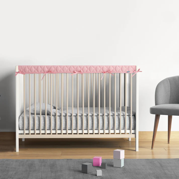 Moonsea Crib Rail Cover for Teething – Soft Padded Crib Rail Protector | Crib Teething Guard, Bite Guard & Crib Rail Guard for Baby Toddlers, Pink & White
