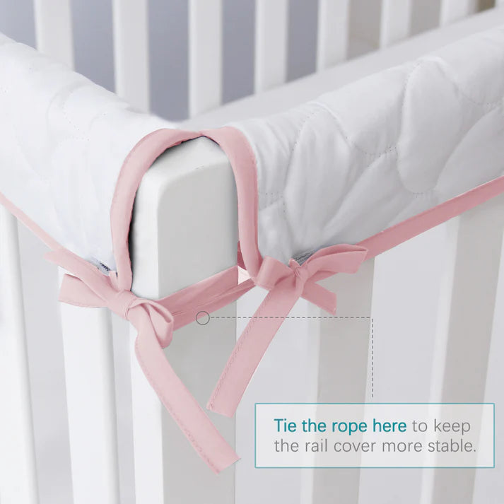 Moonsea Crib Rail Cover for Teething – Soft Padded Crib Rail Protector | Crib Teething Guard, Bite Guard & Crib Rail Guard for Baby Toddlers, Pink & White
