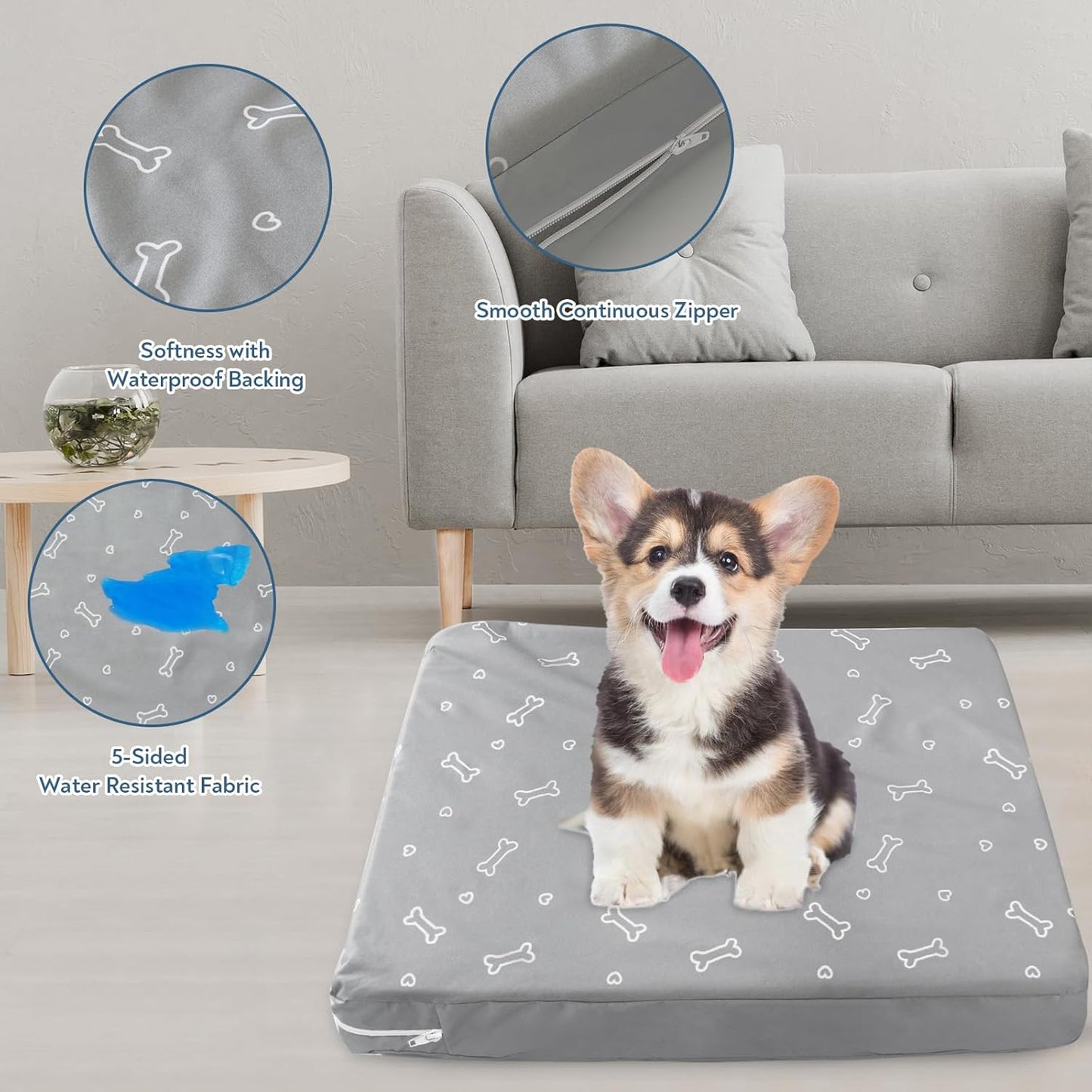 Dog Bed Cover with Zipper,  Replacement Washable, Pet Bed Cover with Anti-Slip Bottom, Bone