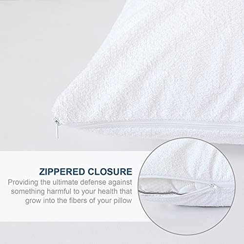 Waterproof Cotton Terry Pillow Protectors with Zipper, 4 Pack,White