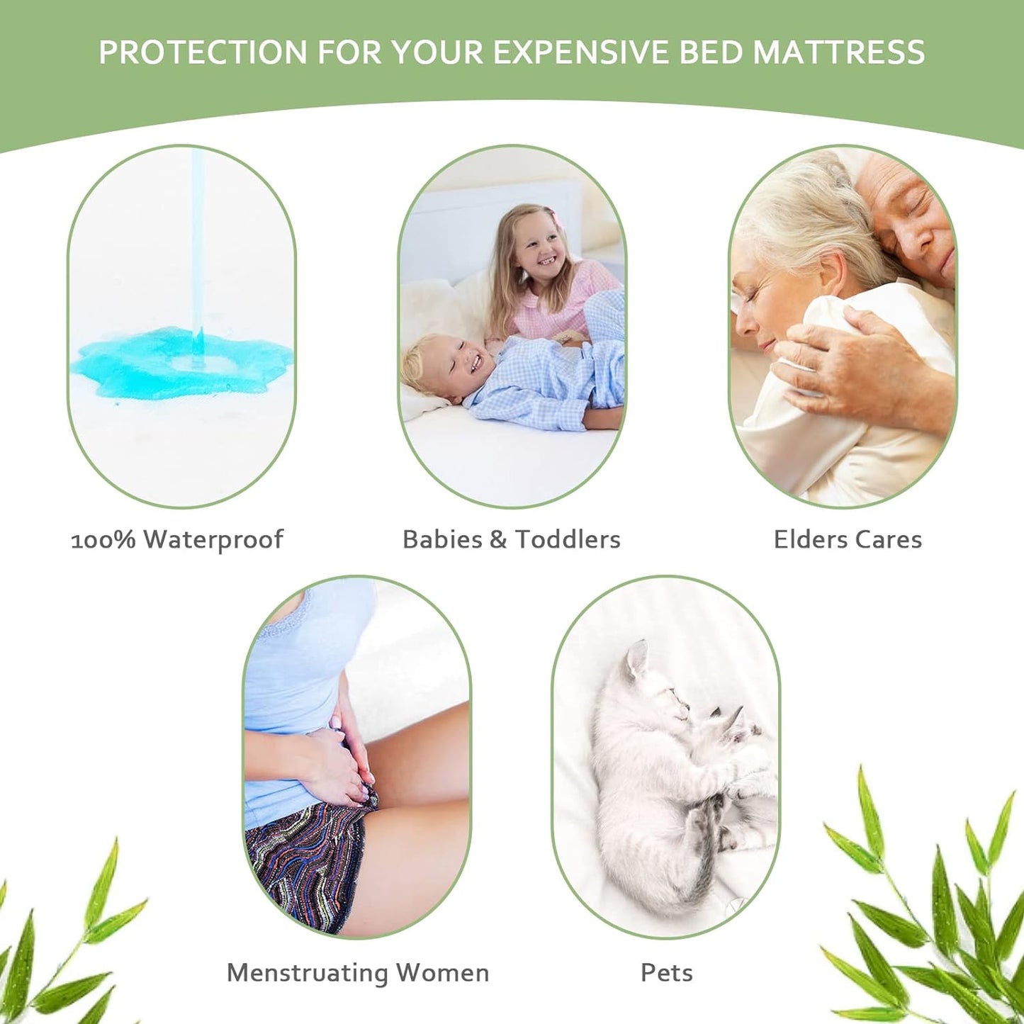 Mattress Cover/Protector- Bamboo Jacquard Air Fabric, Waterproof, Fitted Up to 14" Deep