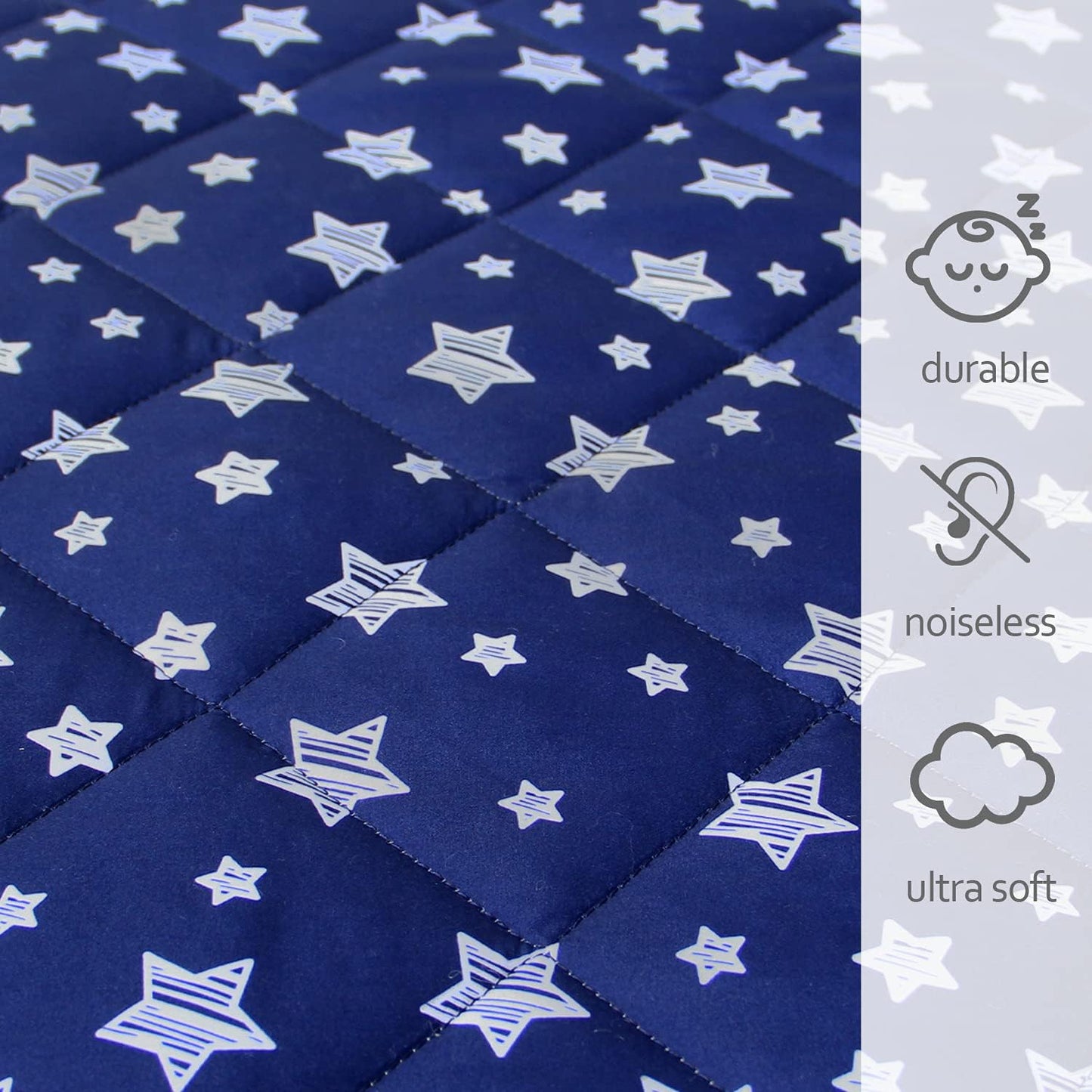 Pack n Play Sheet Quilted | Mini Crib Sheet - Pack and Play Mattress Pad Cover, Ultra-Soft Microfiber, Fits Graco Pack and Play, Navy Star