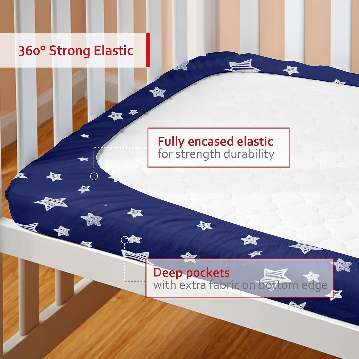 Pack n Play Sheet Quilted | Mini Crib Sheet - Pack and Play Mattress Pad Cover, Ultra-Soft Microfiber, Fits Graco Pack and Play, Navy Star