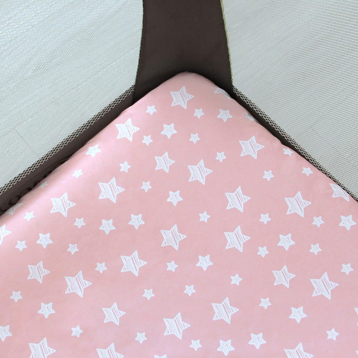 Pack n Play Sheet | Mini Crib Sheet - Ultra-Soft Microfiber, Fits Graco Pack and Play, Pink Star