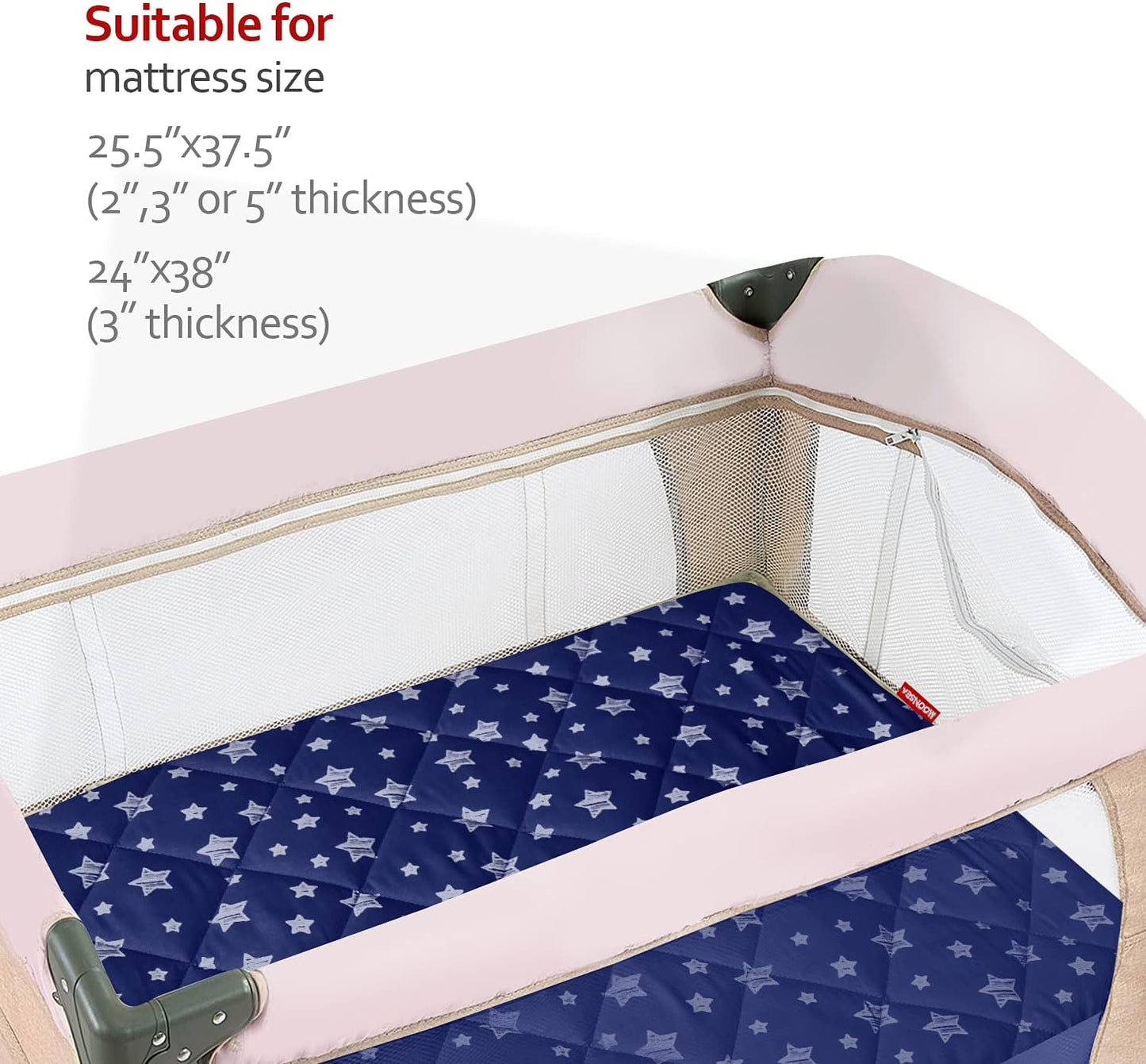 Pack n Play Sheet Quilted | Mini Crib Sheet - Pack and Play Mattress Pad Cover, Ultra-Soft Microfiber, Fits Graco Pack and Play, Navy Star