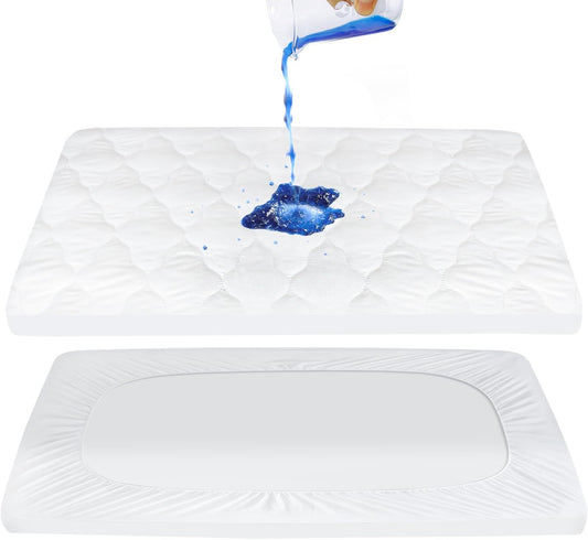 Pack N Play Mattress Pad Cover/ Protector - Ultra-Soft Microfiber, Waterproof, White (for Standard Playpen/ Mini Crib) - Moonsea Bedding