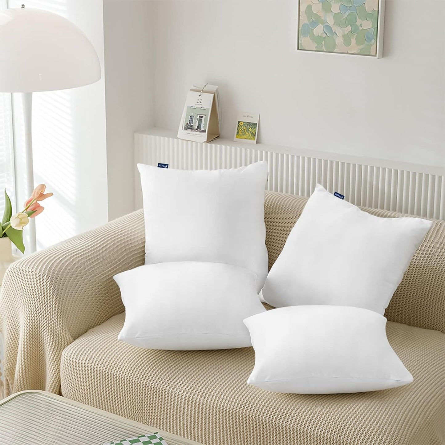 Waterproof Pillow Covers for Square Throw Pillow, 4Pack, White, 22''x22''