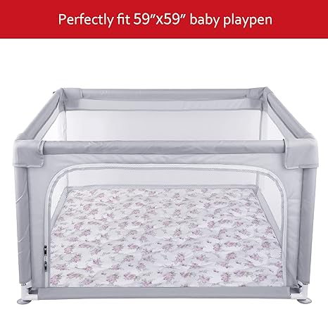 Baby Play Mat | Playpen Mat - Square 59" x 59", Large Padded Tummy Time Activity Mat for Infant & Toddler, Floral