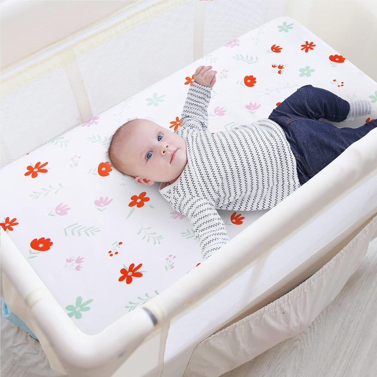 Pack n Play Sheet | Mini Crib Sheet - 2 Pack, Ultra-Soft Microfiber, Fits Graco Pack and Play, Floral