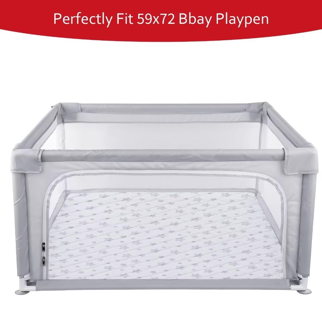 Premium Foam Baby Play Mat | Playpen Mat - 72" x 59", Thicker and Non-Toxic Crawling Mat for Infant & Toddler, White Star