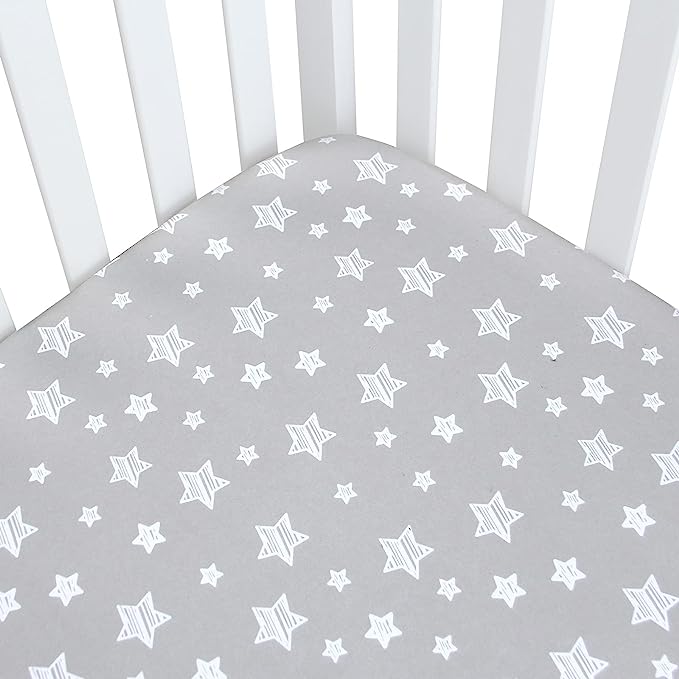 Crib Sheets - Fit For Standard Crib, Microfiber, Grey Star