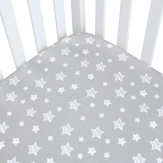 Crib Sheets - Fit For Standard Crib, Microfiber, Grey Star