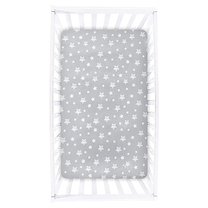 Crib Sheets - Fit For Standard Crib, Microfiber, Grey Star