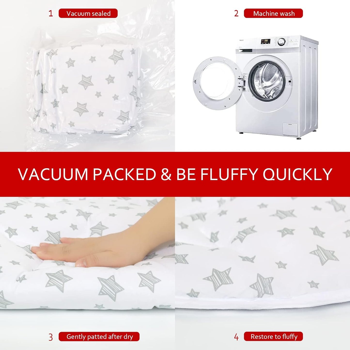 Baby Play Mat | Play Tent Mat - Round 40'' x 40'', Padded and Non-Slip Activity Mat for Kids and Toddlers, White Star