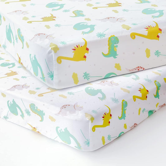 Pack n Play Sheet | Mini Crib Sheet - 2 Pack, Ultra-Soft Microfiber, Fits Graco Pack and Play, Dinosaur - Moonsea Bedding