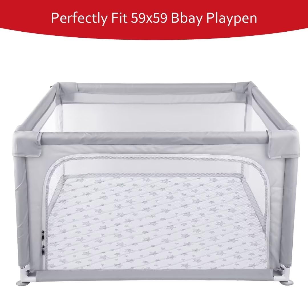 Premium Foam Baby Play Mat | Playpen Mat - Square 59" x 59", Thicker and Non-Toxic Crawling Mat for Infant & Toddler, White Stars