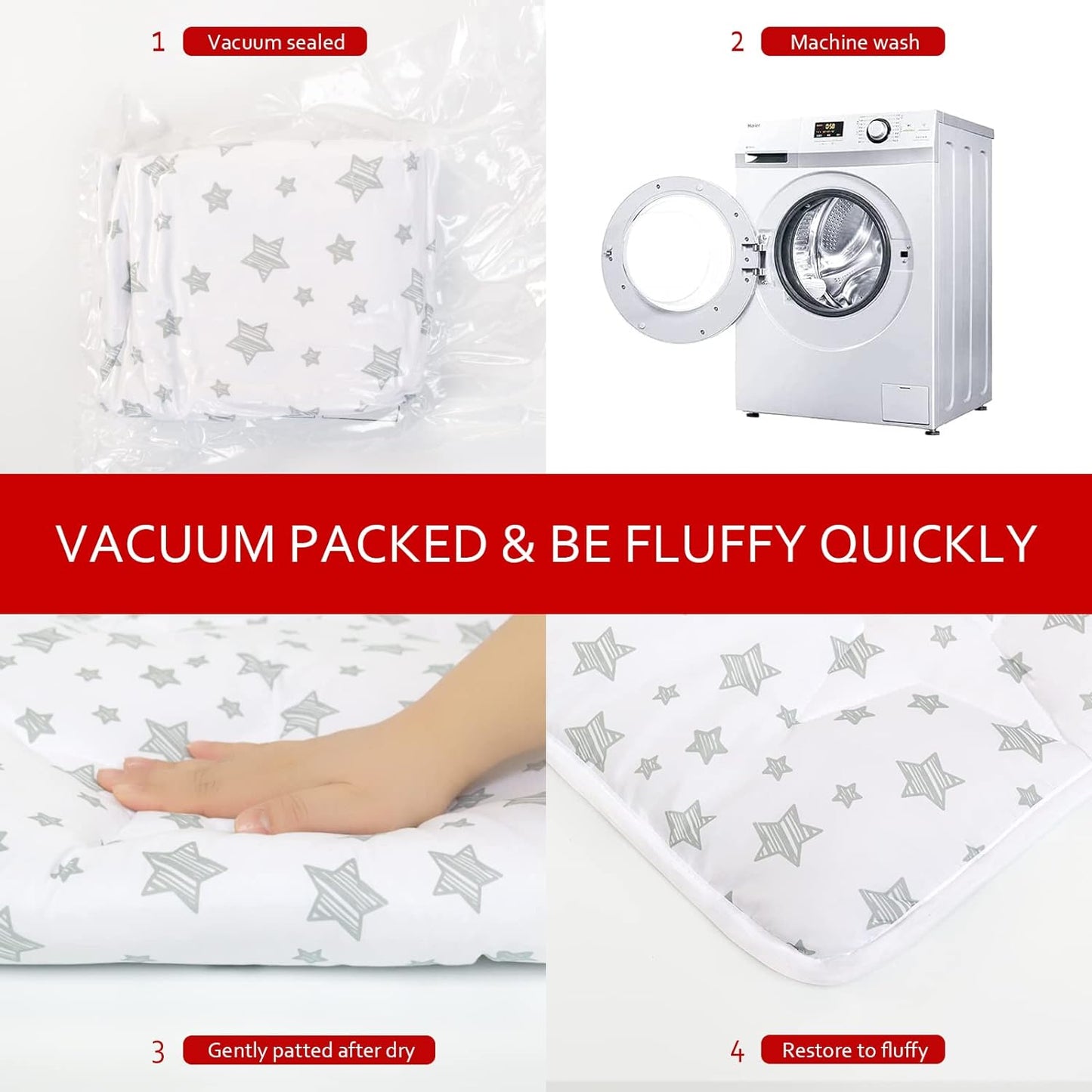 Baby Play Mat | Play Tent Mat - Square 43'' x 43'', Padded and Non-Slip Activity Mat for Kids and Toddlers, White Star