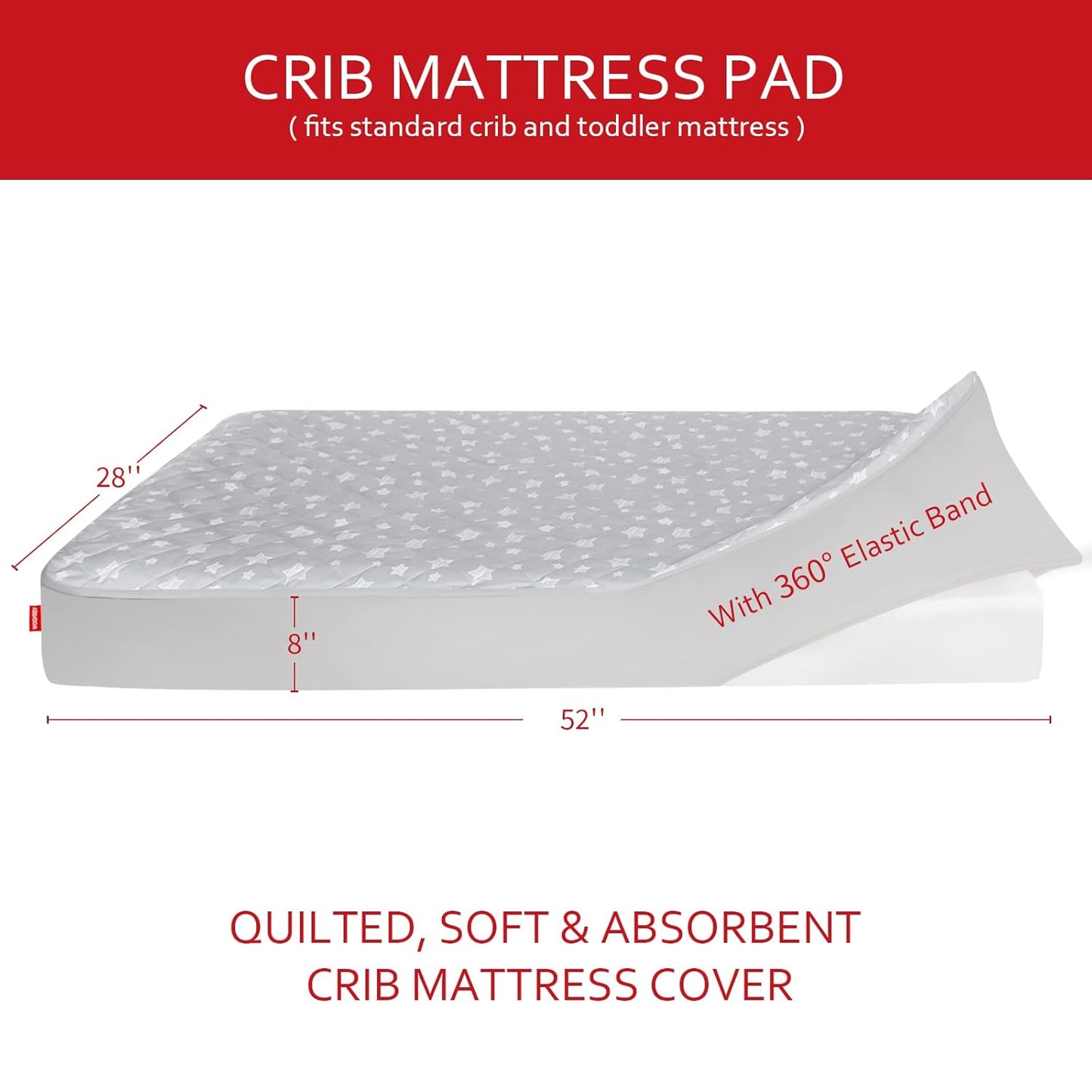 Crib Mattress Pad Protector, Waterproof, 52'' x 28'', Microfiber, 2 Pack,Star