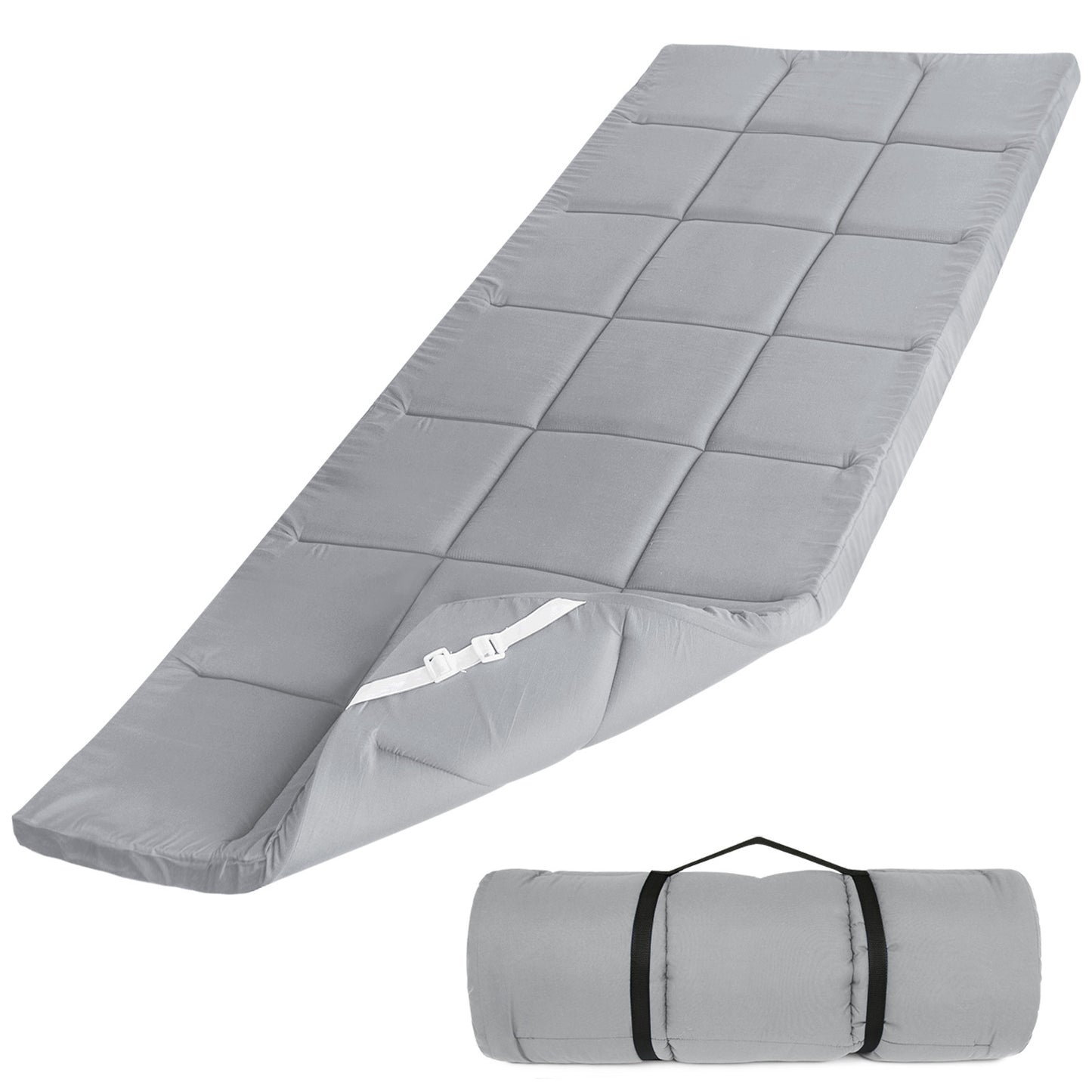 Camping Cot Mattress Pad, 75" x 30" Quilted Cot Topper with Corner Straps, Soft Roll-Up Sleeping Mat for RV Bunk, Guest Bed & Floor