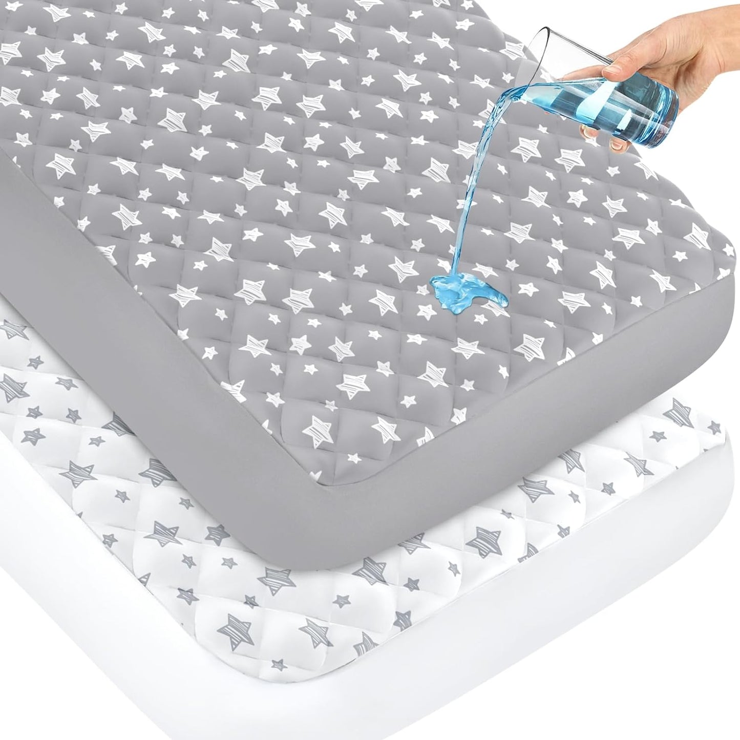 Crib Mattress Pad Protector, Waterproof, 52'' x 28'', Microfiber, 2 Pack,Star