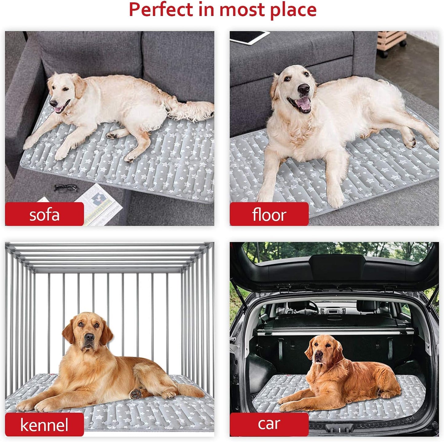 Dog Crate Mat- Soft ,Star Prints, Anti-Slip Bottom, Machine Washable, 2 Pack, Grey Star