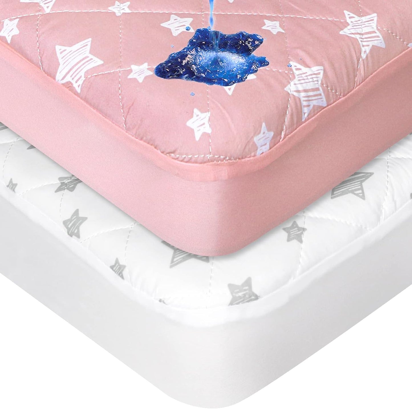 Crib Mattress Pad Protector, Waterproof, 52'' x 28'', Microfiber, 2 Pack,Star