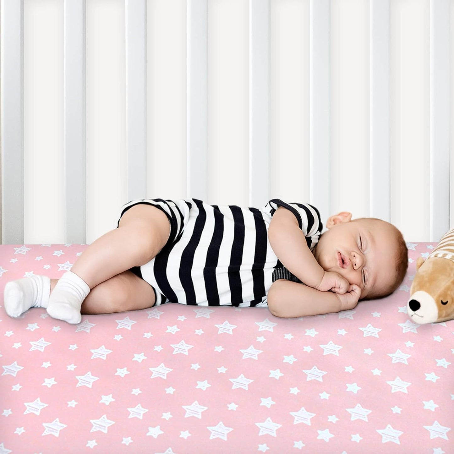 Pack n Play Sheet | Mini Crib Sheet - 2 Pack, Ultra-Soft Microfiber, Fits Graco Pack and Play, Grey Stars& Pink Stars