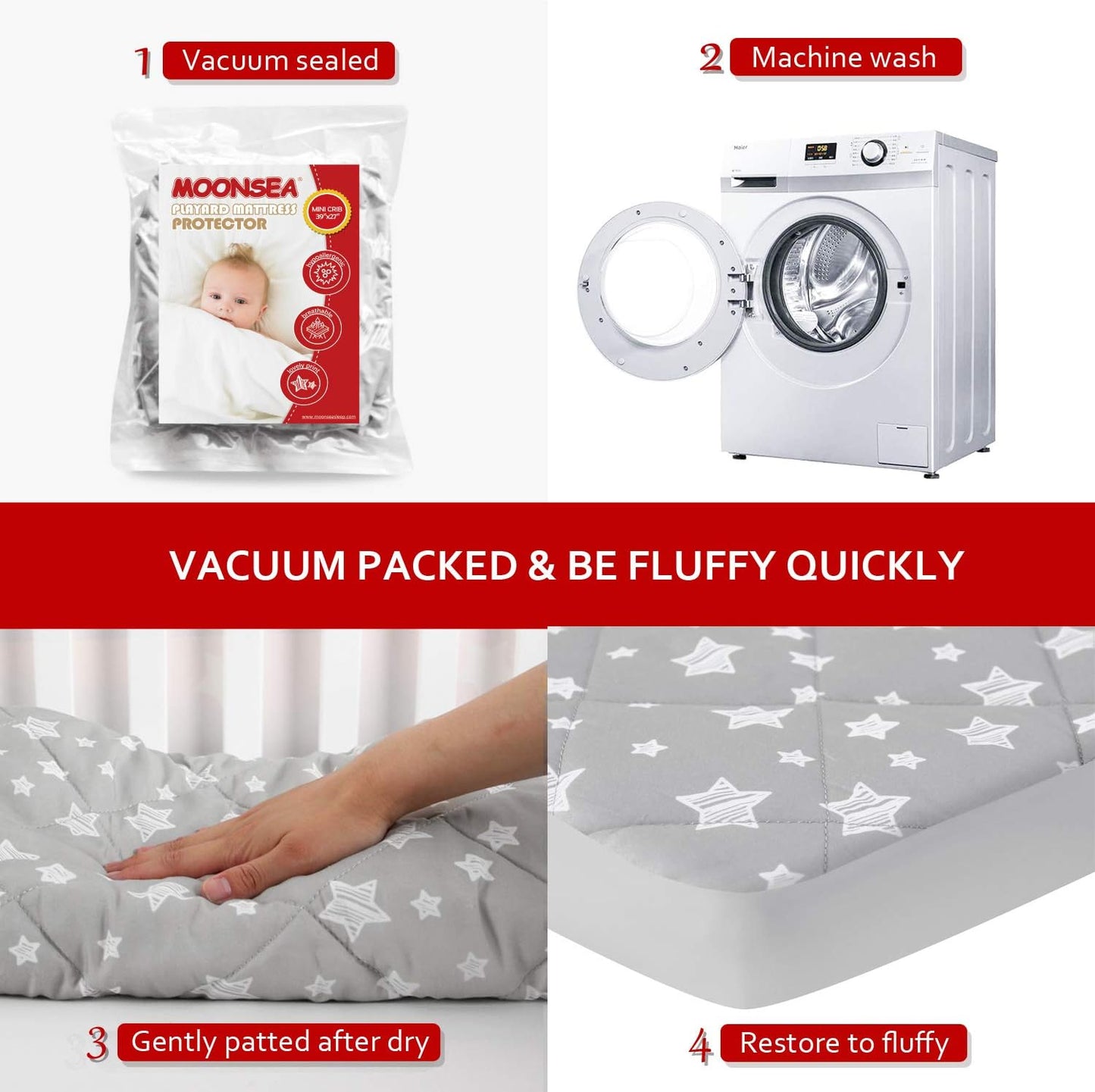 Pack n Play Sheet Quilted | Mini Crib Sheet - Pack and Play Mattress Pad Cover, Ultra-Soft Microfiber, Fits Graco Pack and Play, 2 Pack, Gray Star&Black Star