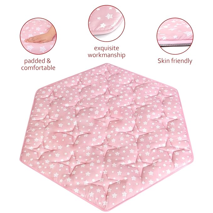 Baby Play Mat | Hexagon Playpen Mat - Compatible with POP 'N GO Baby Playpen, Pink Star