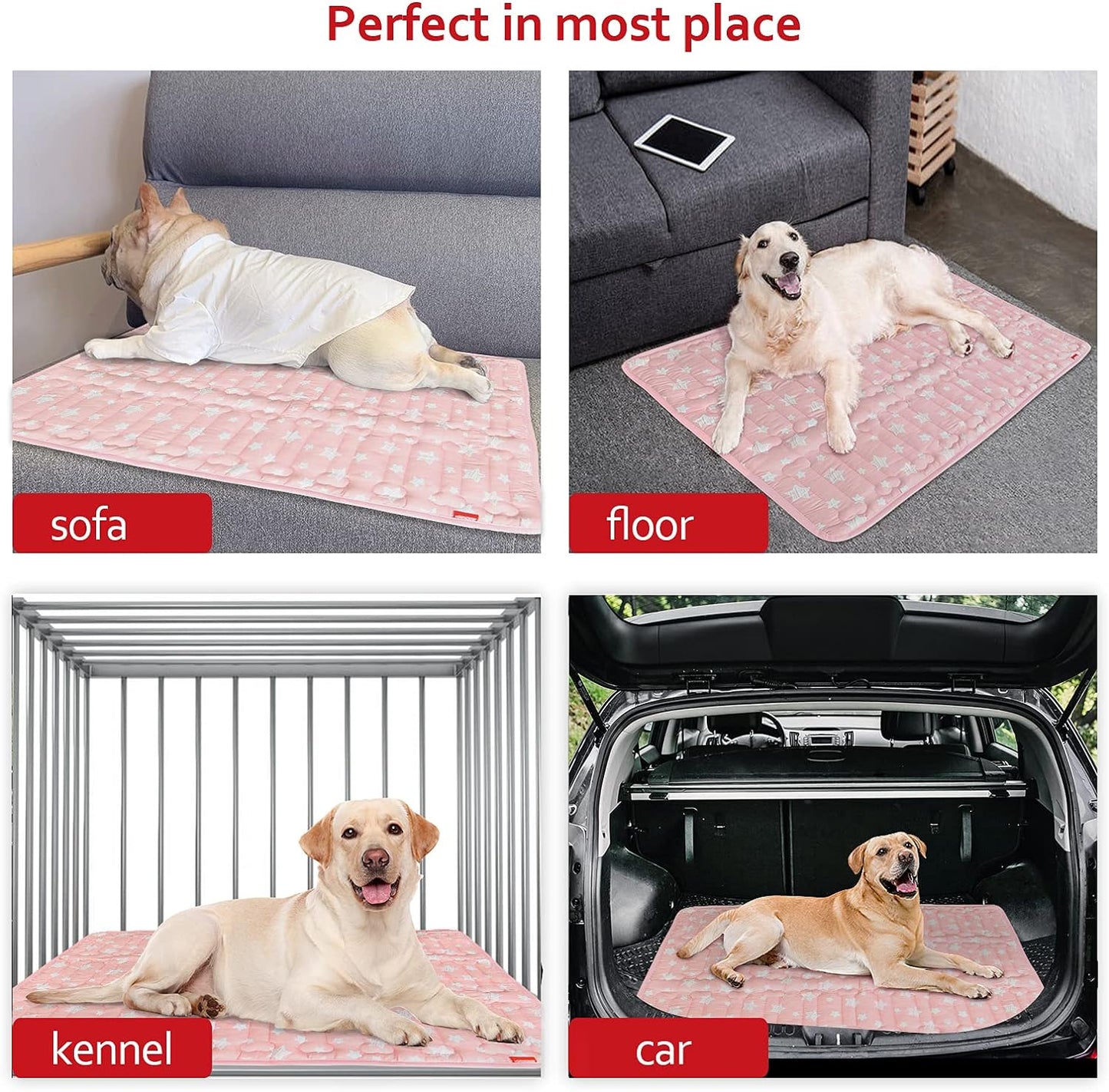 Dog Crate Mat- Soft ,Star Prints, Anti-Slip Bottom, Machine Washable,Pink Star