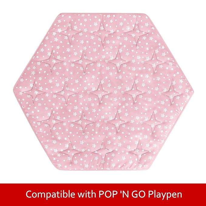 Baby Play Mat | Hexagon Playpen Mat - Compatible with POP 'N GO Baby Playpen, Pink Star