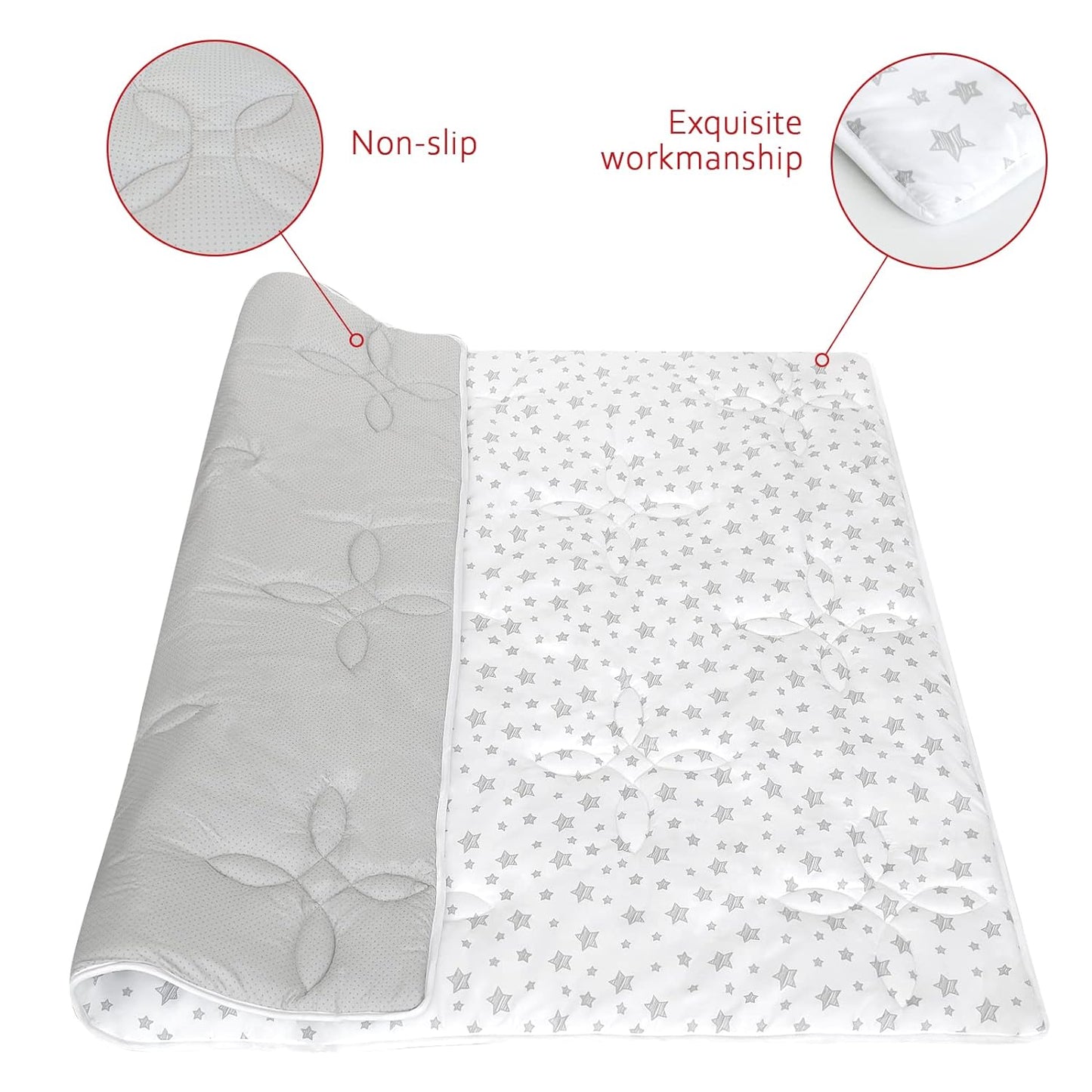 Baby Play Mat | Playpen Mat - 72" x 59", Large Padded Tummy Time Activity Mat for Infant & Toddler, Quilted with Four-Leaf Clover, White Star