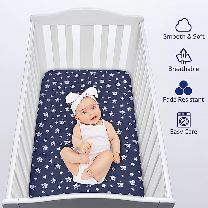 Crib Sheets - Fit For Standard Crib, Microfiber, Navy Star