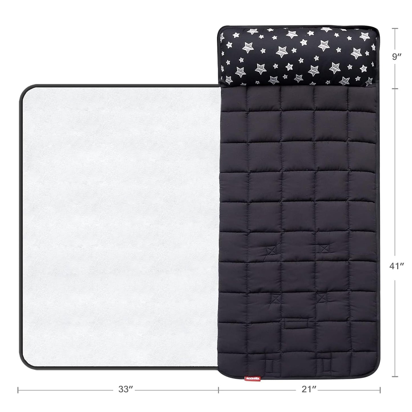Toddler Nap Mat- Pillow And Fleece Minky Blanket, 21''x50'',Black Star