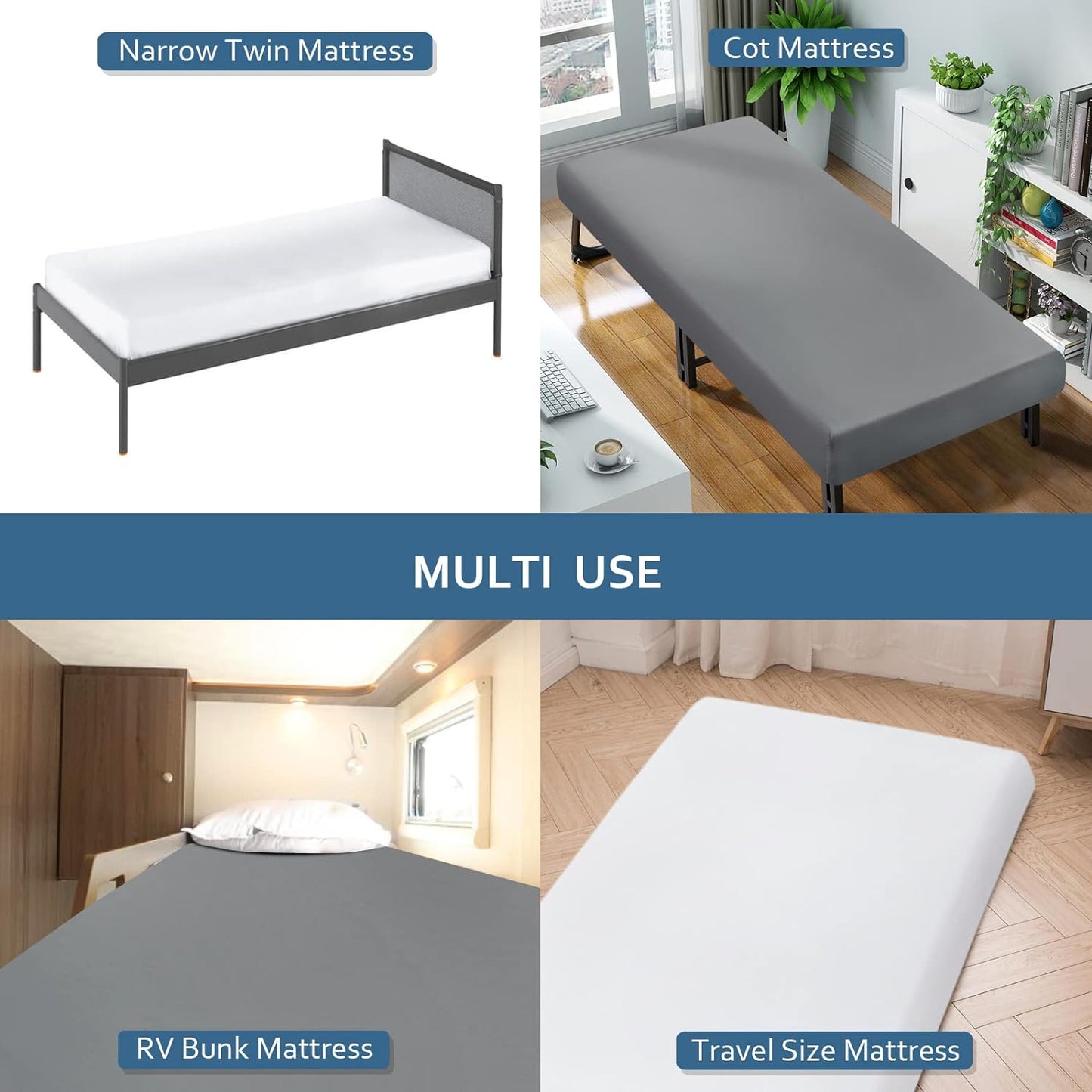 Cot Sheets, Ultra Soft and Breathable, Snug Fit for Narrow Twin Mattress/Camp Bunk Beds/RVs Bunk/Guest Beds/Army Cots/Trifold Mattress ,Grey and White, 31" x 75"(2 Pack)