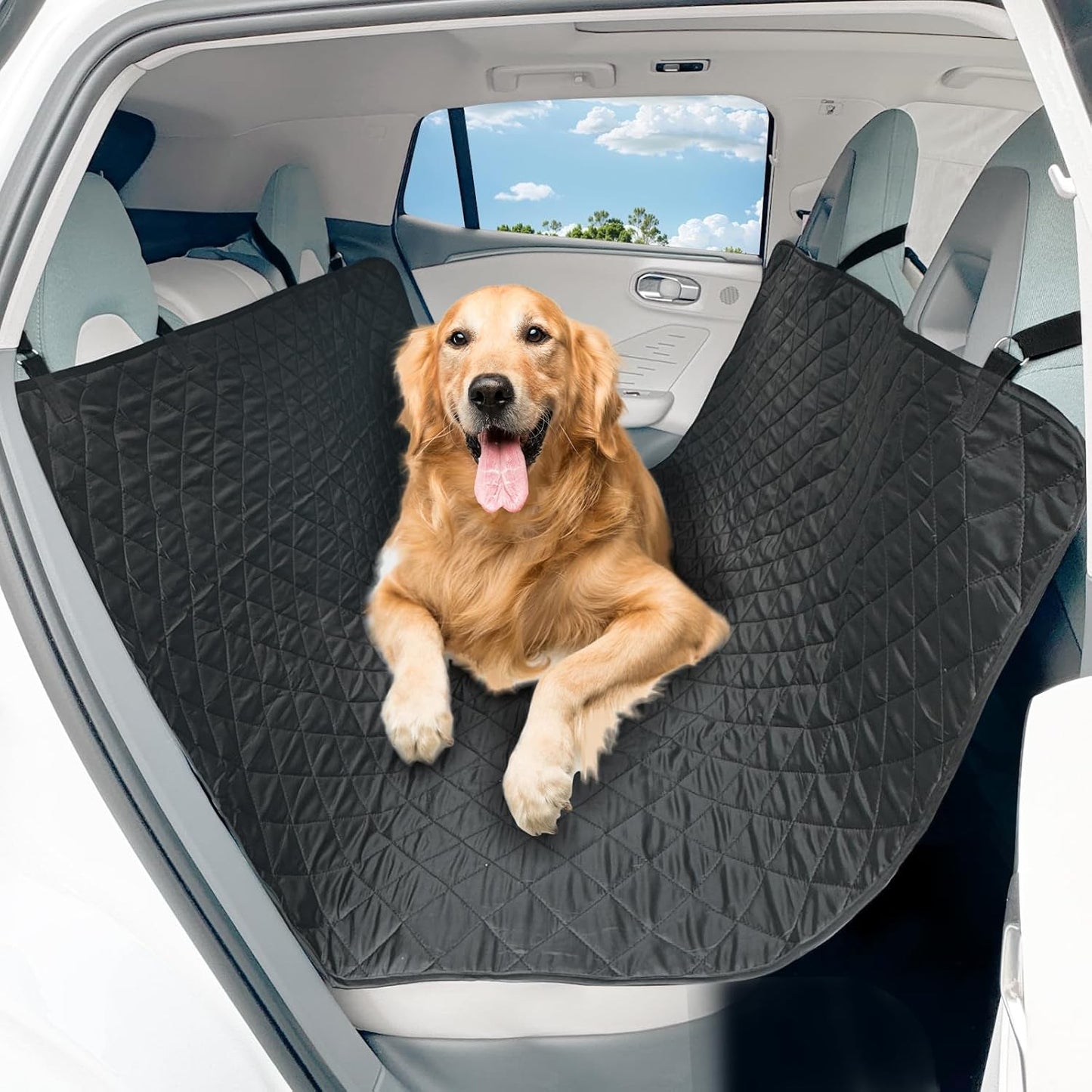Large Dog Car Seat Cover for Back Seat, Universal Fit Bench Car Seat Cover, Waterproof Dog Hammock for Car with Adjustable Straps, Durable Seat Protector for Cars, Trucks & SUVs, Black