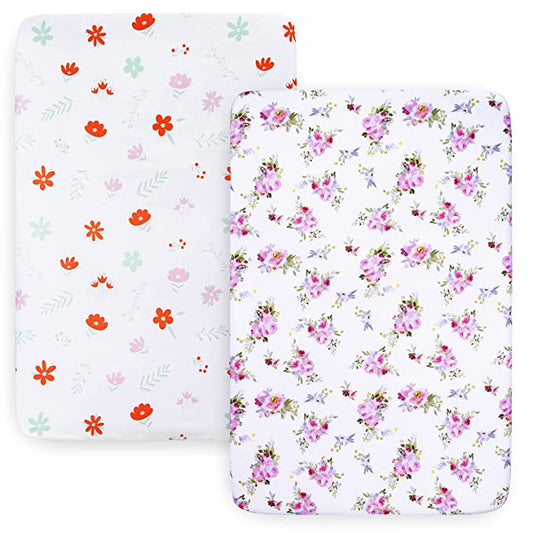 Pack and Play Sheets Compatible with Graco Pack n Play/Mini Crib, 2Packs, Microfiber, Floral