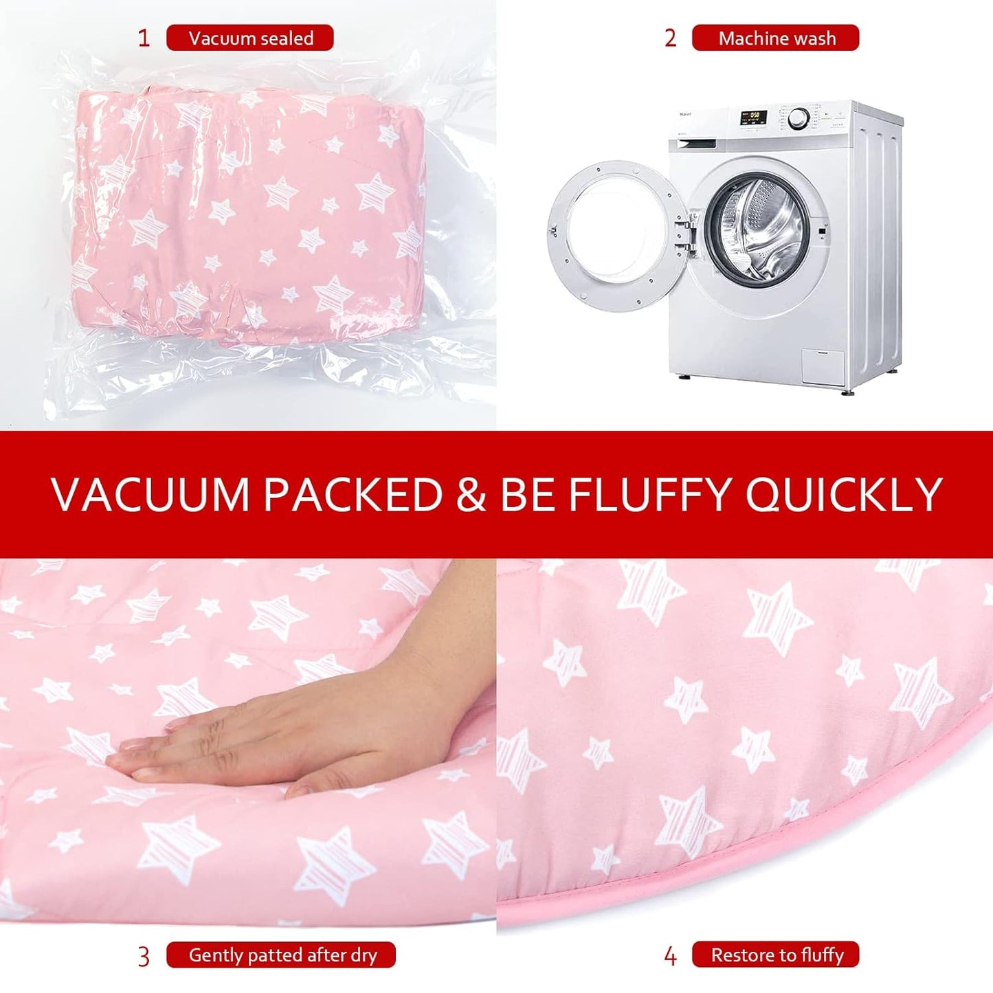 Baby Play Mat | Play Tent Mat - Round 40'' x 40'', Padded and Non-Slip Activity Mat for Kids and Toddlers, Pink Star